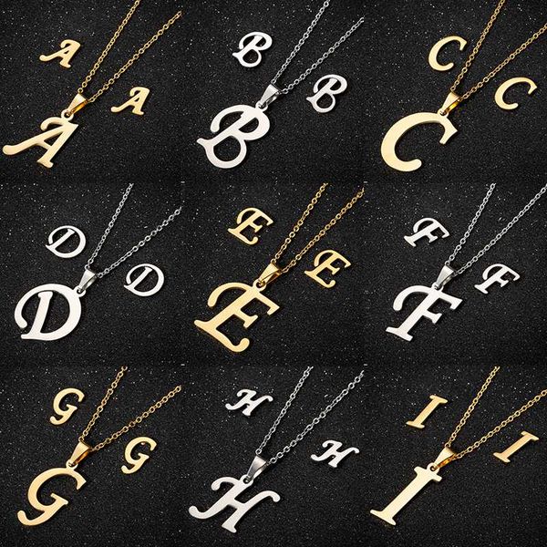 stainless steel initials letter necklace pendant for women men jewelry alphabet neckaces girls friends birthday gift, Silver